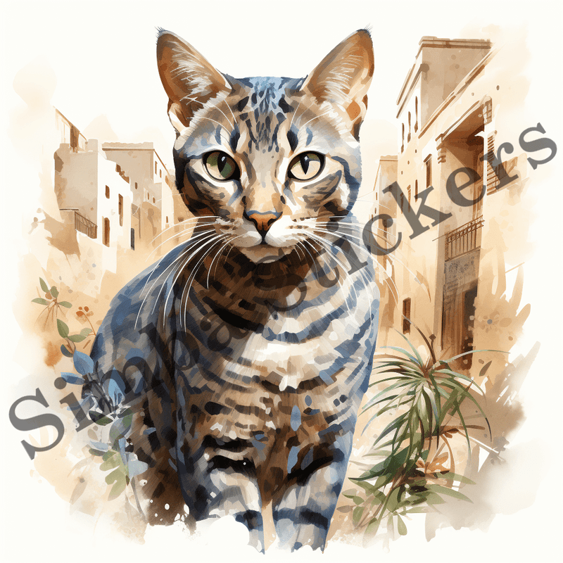 Egyptian Mau cat, watercolour, image set, 10 images