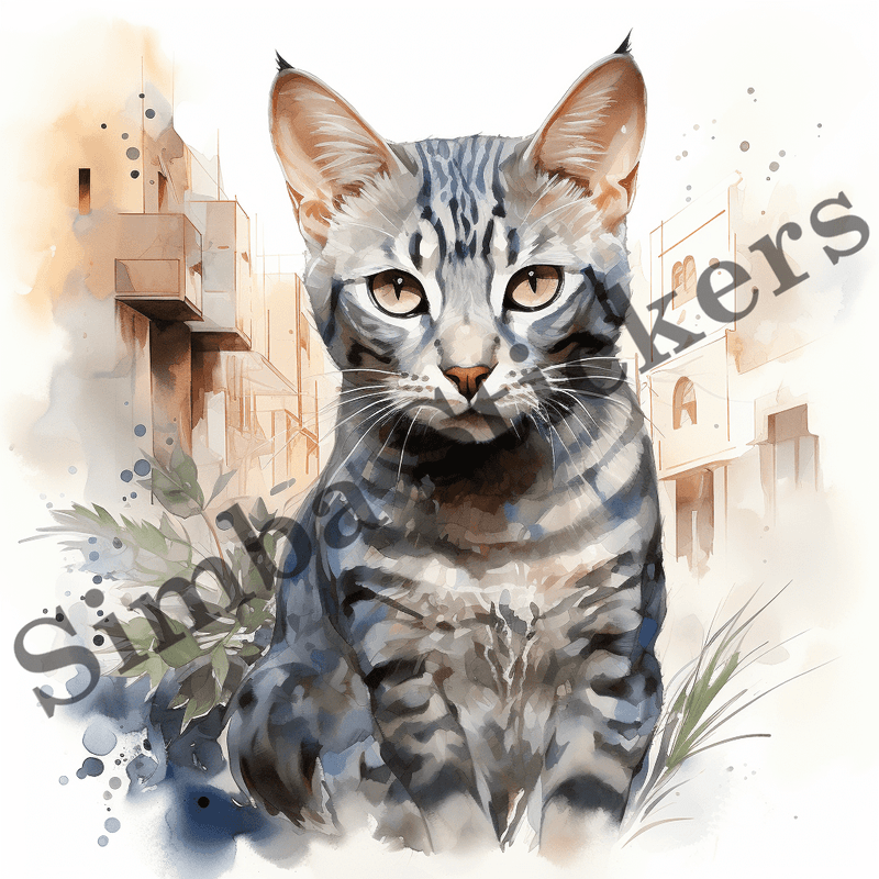 Egyptian Mau cat, watercolour, image set, 10 images