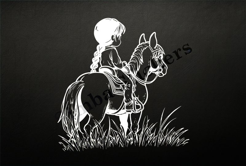 Horse carrying a small Asian girl, outline art