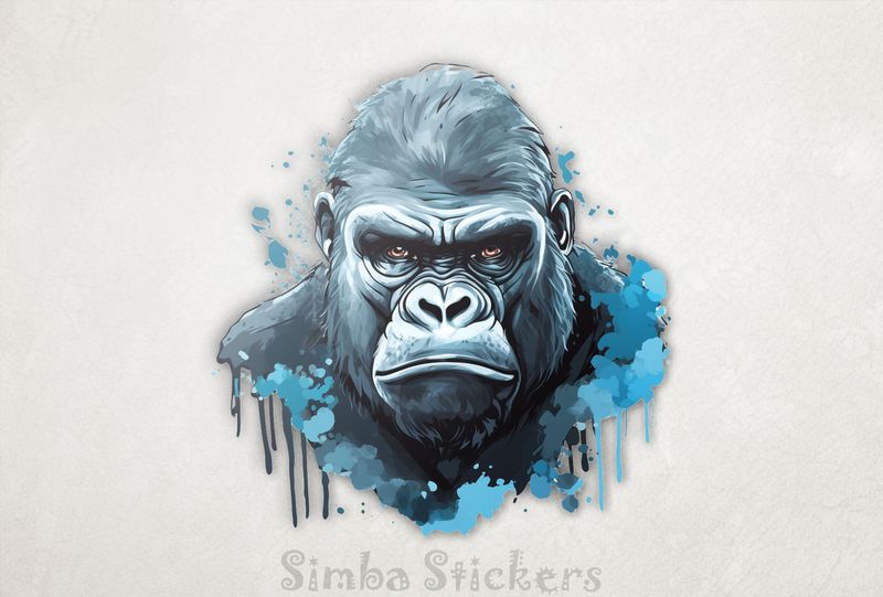 Gorilla loooking angry, in with bluish tint, wswrc5