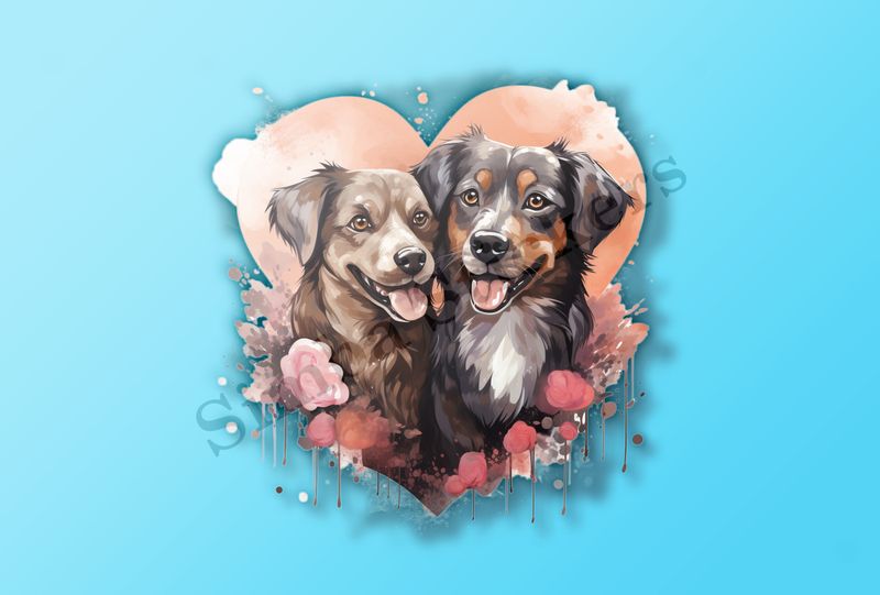 Dogs in love, watercolour