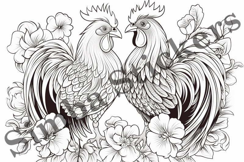 Colouring pages, Bundle of chicken in love, 10 images