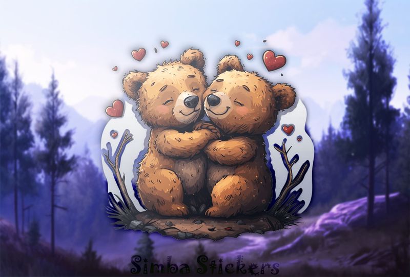 Bears cubs smiling cheek-to-cheek with Valentine&#x27;s hearts, eg3uze
