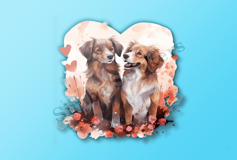 Dogs in love, watercolour