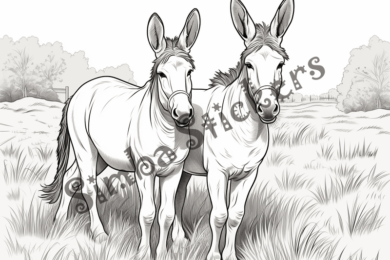 Colouring pages, bundle of donkeys with children, 25 images 2