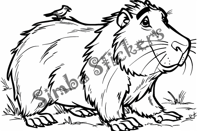 Colouring pages, bundle of capybaras with birds, 10 images