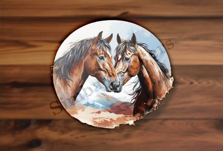 Horses nose-to-nose, watercolour