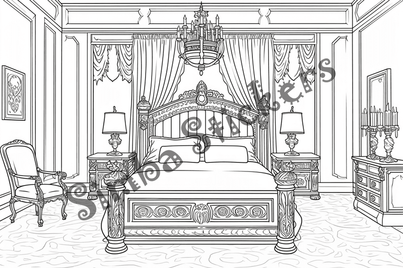 Colouring pages, bundle of house bedrooms, 25 images