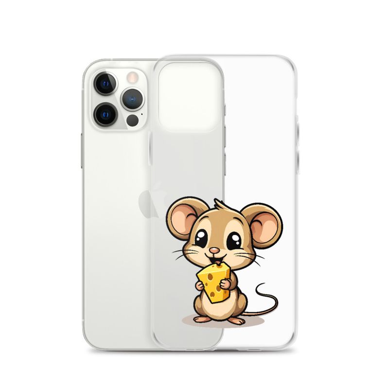 Clear Case for iPhone, Small Mouse happily licking large chunk of cheese, pqapy6