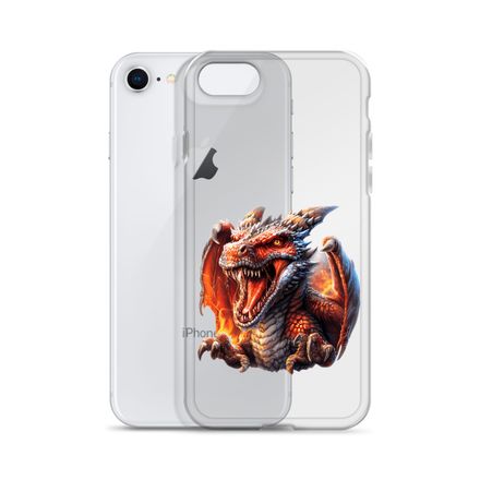 Clear Case for iPhone, Dragon roaring furiously and menacingly, draped in fire, 8dctxz