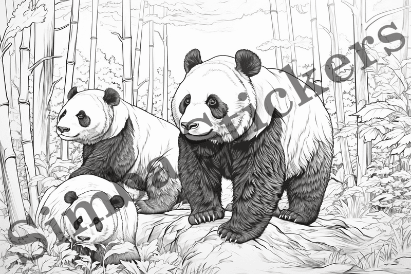 Colouring pages, bundle of pandas, 10 images, wtwayt