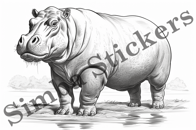 Colouring pages, Bundle of hippos, 25 images
