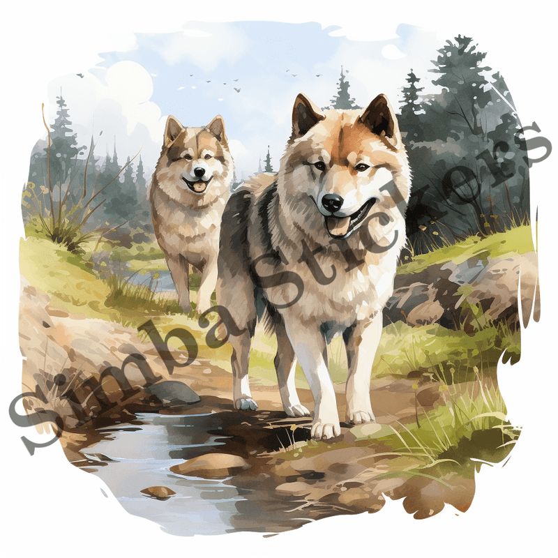 Akita dogs, watercolour, image set, 10 images
