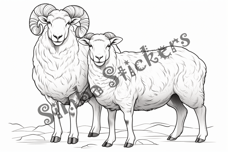 Colouring pages, bundle of multiple sheep, 10 images