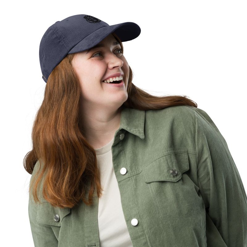 Vintage Corduroy Cap, Majestic lion face, outline art 