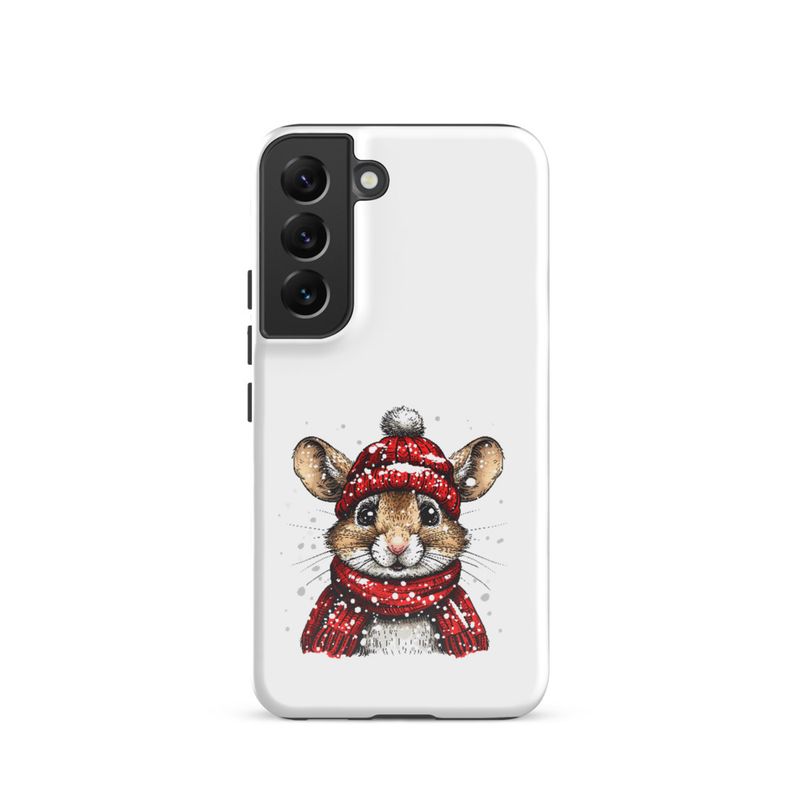 Tough Case for Samsung, Mouse wearing red winter hat and scarf in the snow, xg8dl3