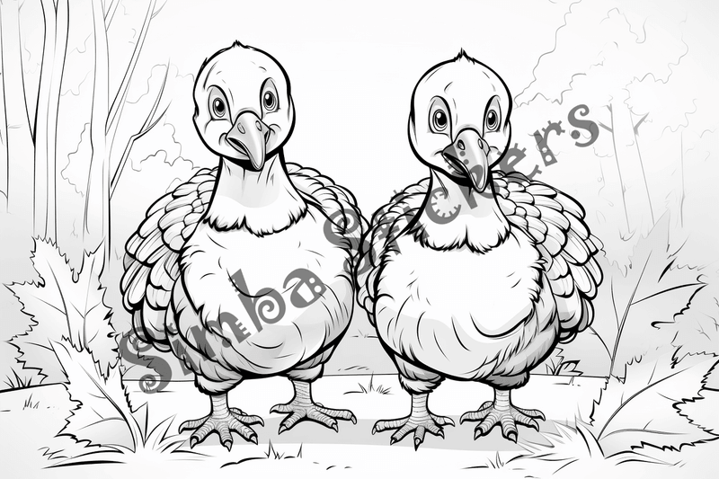 Colouring pages, bundle of turkey poults, 10 images