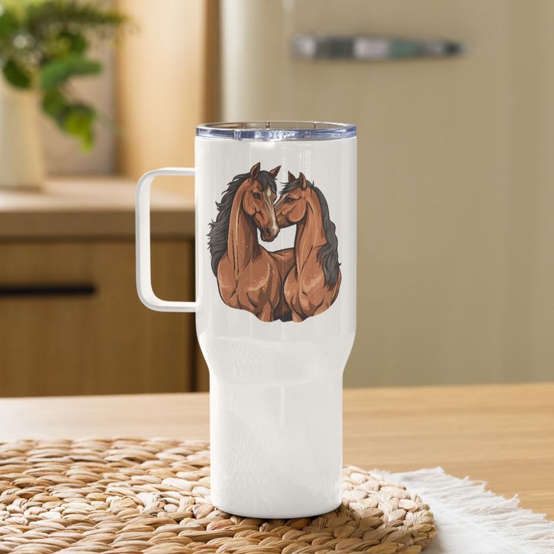 Travel Mug, Cattle, Two brown horses snuggling, tdwcyd