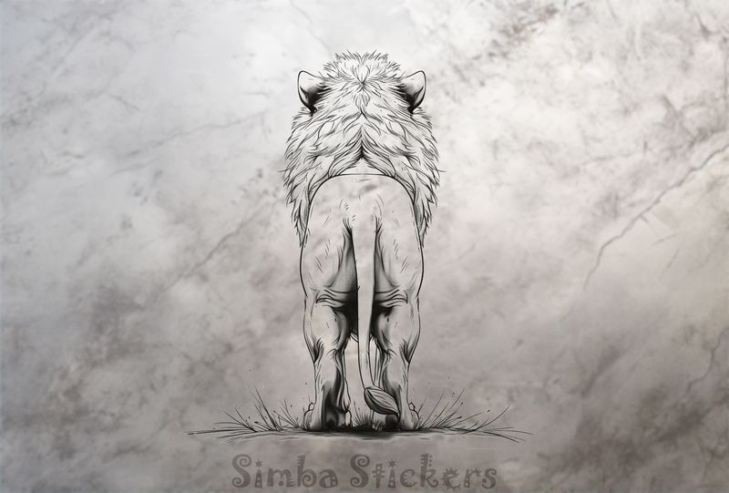 Lion standing, seen from the back, outline art, 2abp74