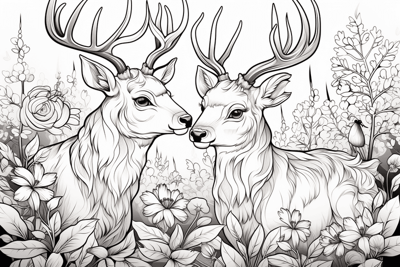 Colouring pages, bundle of deer, 25 images