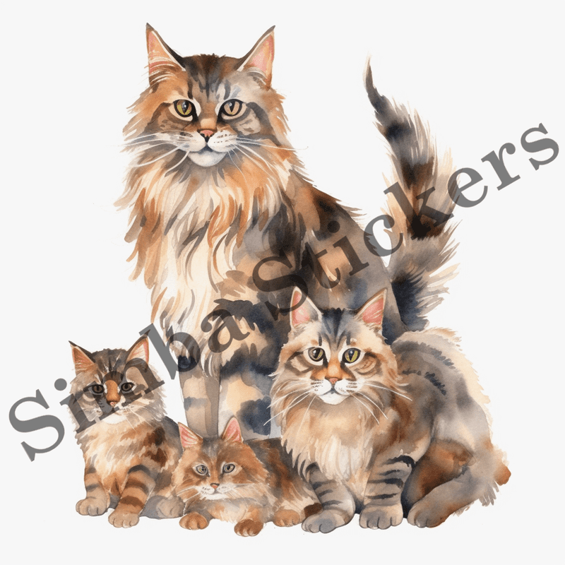 Maine Coon mother cats with kittens, image set, 10 images