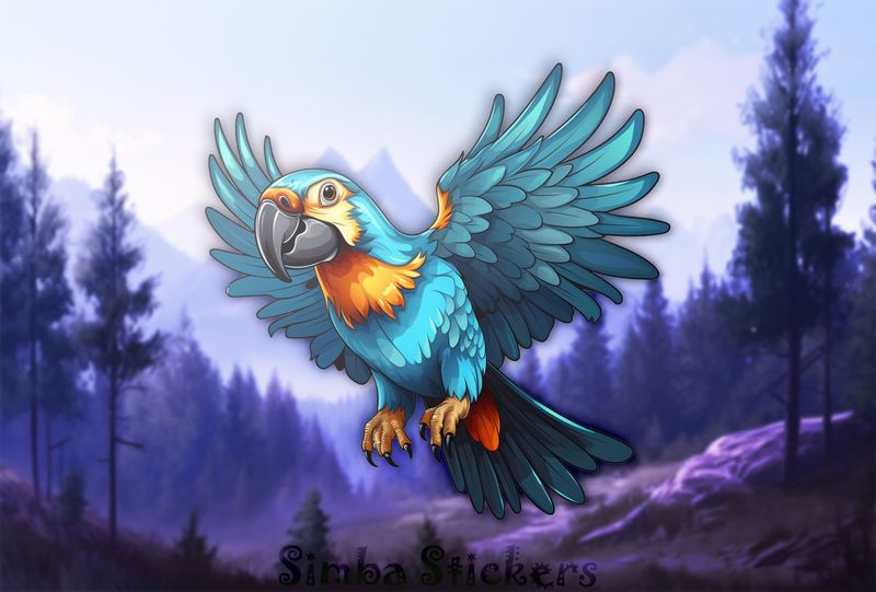 Bluish parrot with wings outspread, ecthc6