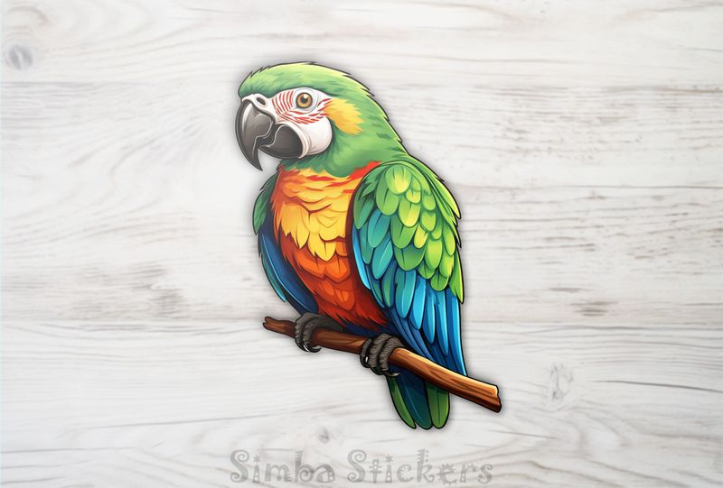 Greenish parrot with orangey chest and black beak, epiwsi