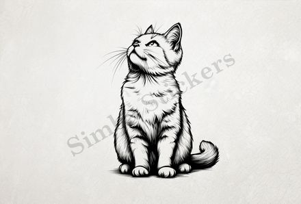 Cat looking up, outline art, khzxhm