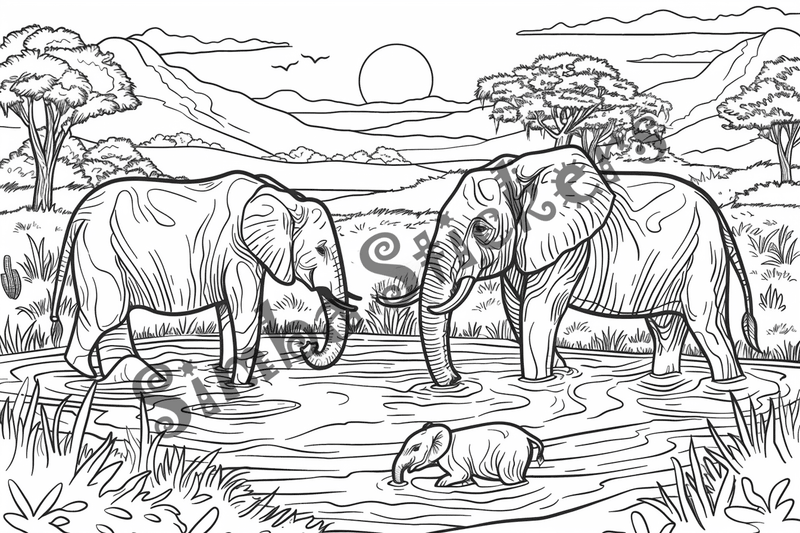 Colouring pages, bundle of African Savanna landscape, 25 images