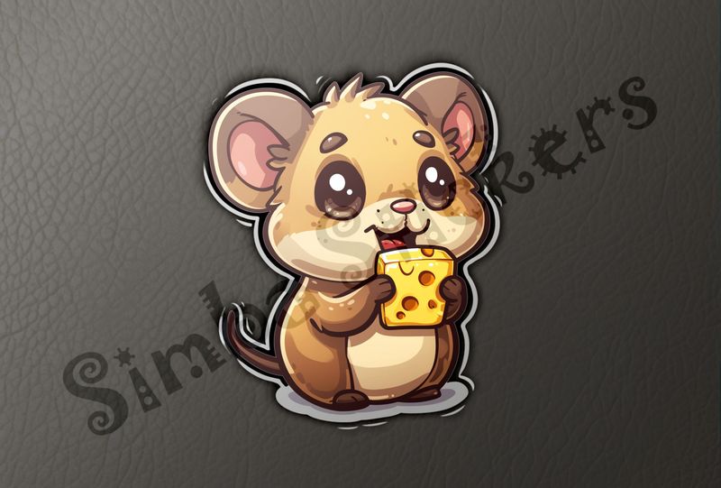 Small Mouse happily holding small bit of cheese