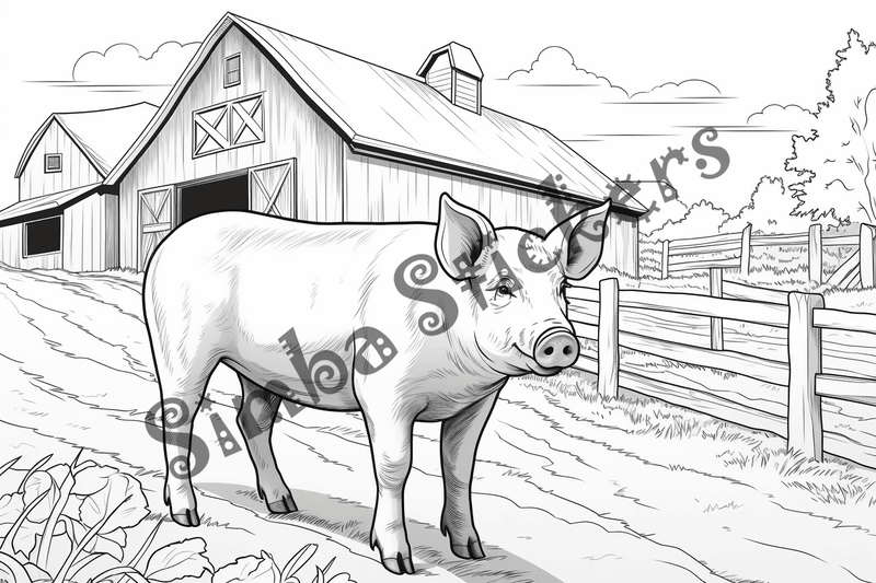 Colouring pages, bundle of pigs on a farm, 10 images