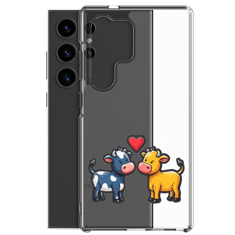 Clear Case for Samsung, Cattle, bull and cow in love, colourful , heart in picture, fvta2y