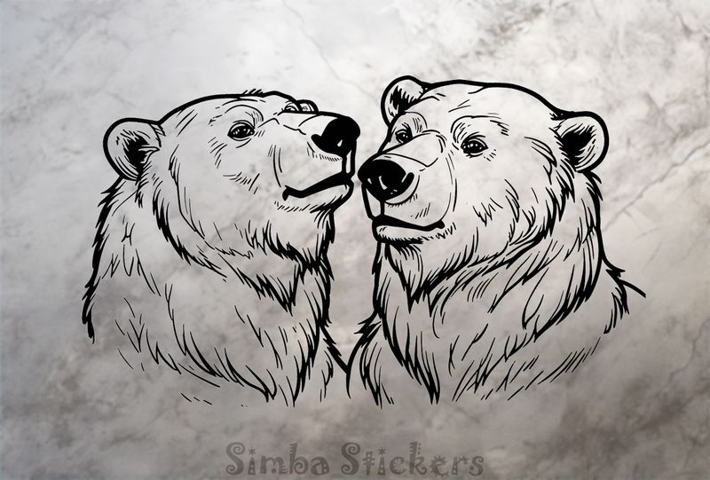 Bears nose-to-nose, outline art, zyvrcr