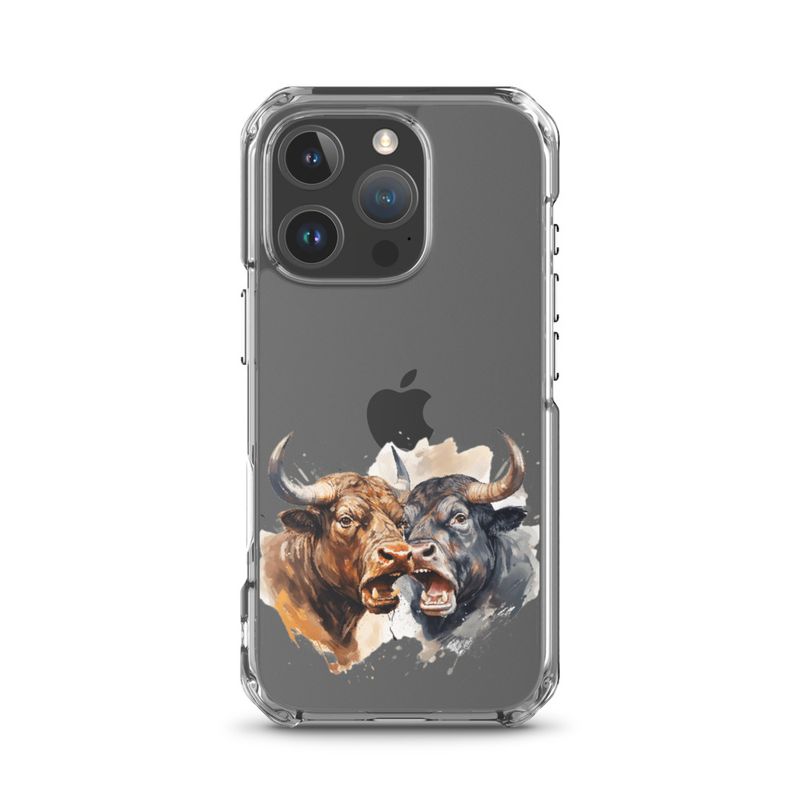 Clear Case for iPhone, Bulls facing up to each other, watercolour, dx5eff