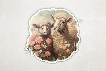 Sheep ewe and ram in love,  vintage