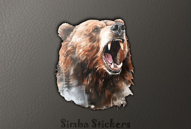 Bear growling, forest foreground, watercolour, dpd3ro
