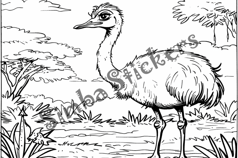 Colouring pages, bundle of ostriches, 50 images