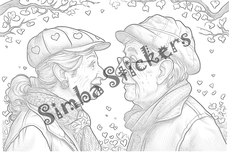 Colouring pages, bundle of people, grandparents in love, 10 images