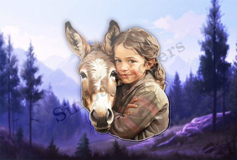 Donkey hugged by small child of European origin
