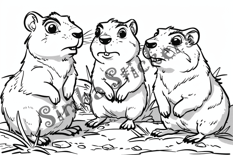Colouring pages, bundle of groundhog trios, 10 images
