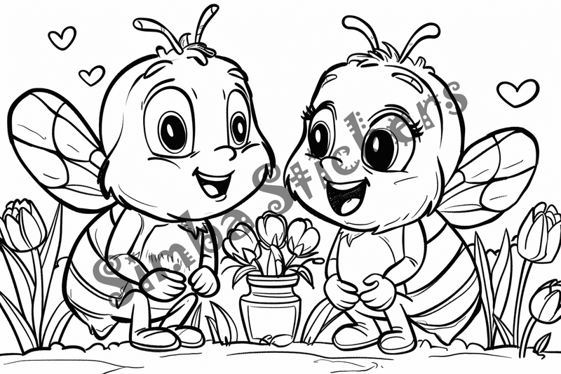 Colouring pages, bundle of bees in love, 25 images