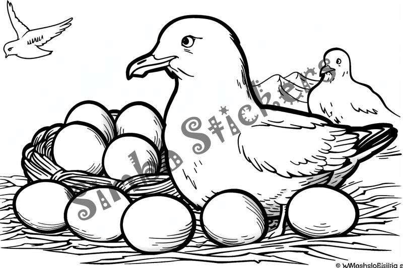 Colouring pages, bundle of seagulls with eggs 10 images