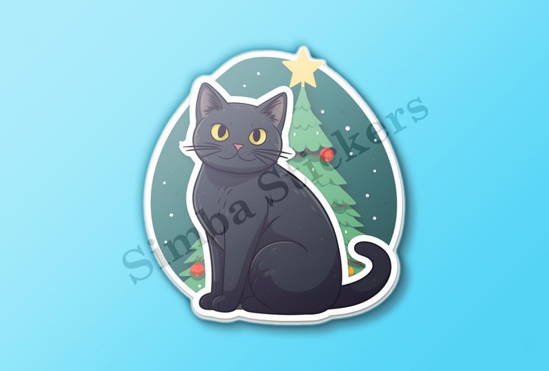 Cat in front of a Christmas tree