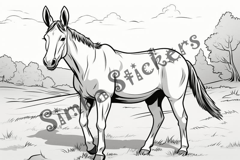 Colouring pages, bundle of singular mules, 10 images