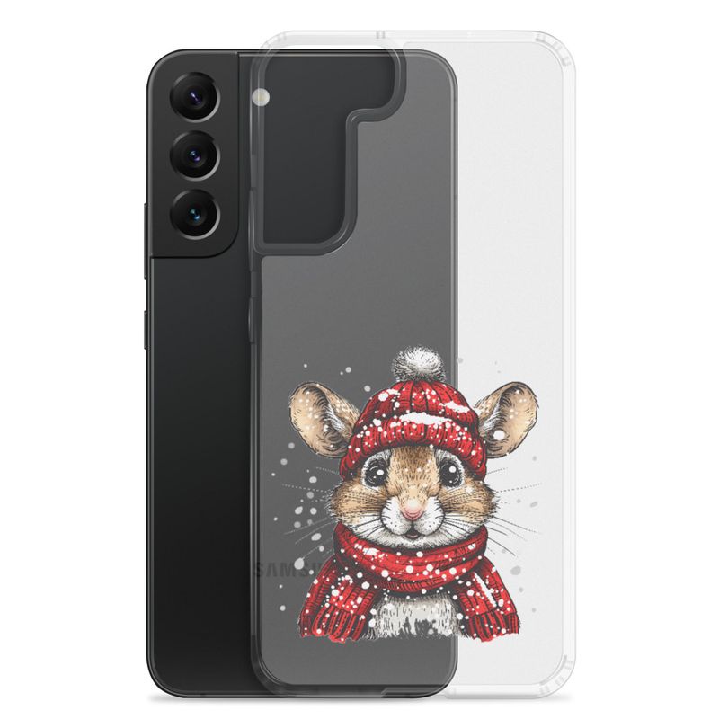 Clear Case for Samsung, Mouse wearing red winter hat and scarf in the snow, xg8dl3