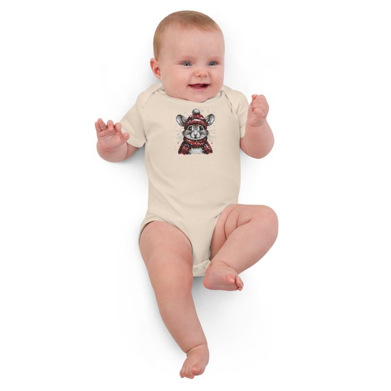 Embroidered Organic Cotton Baby Bodysuit, 3-18 Months, Elephant, face with large trunk and tusks
