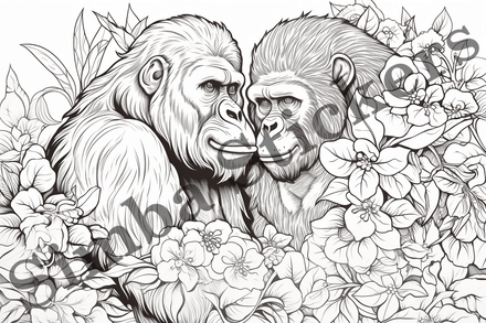 Colouring pages, bundle of gorillas in love, 10 images