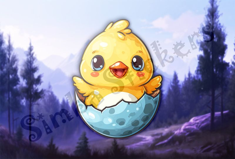 Cute Chick waving happily from birthday egg