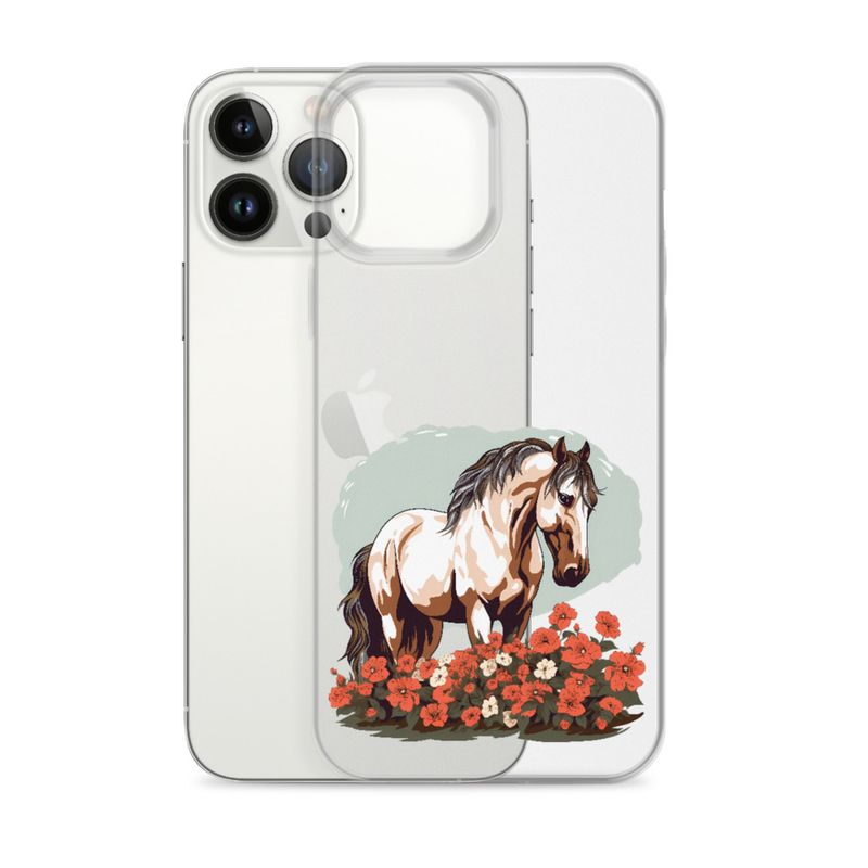Clear Case for iPhone, Brown horse in field of red flowers, n4w2fj