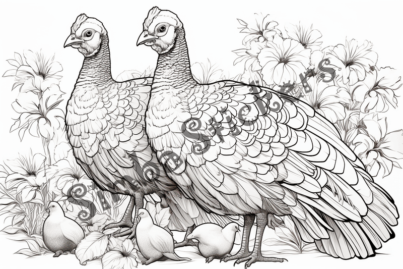 Colouring pages, bundle of turkeys in love, 25 images